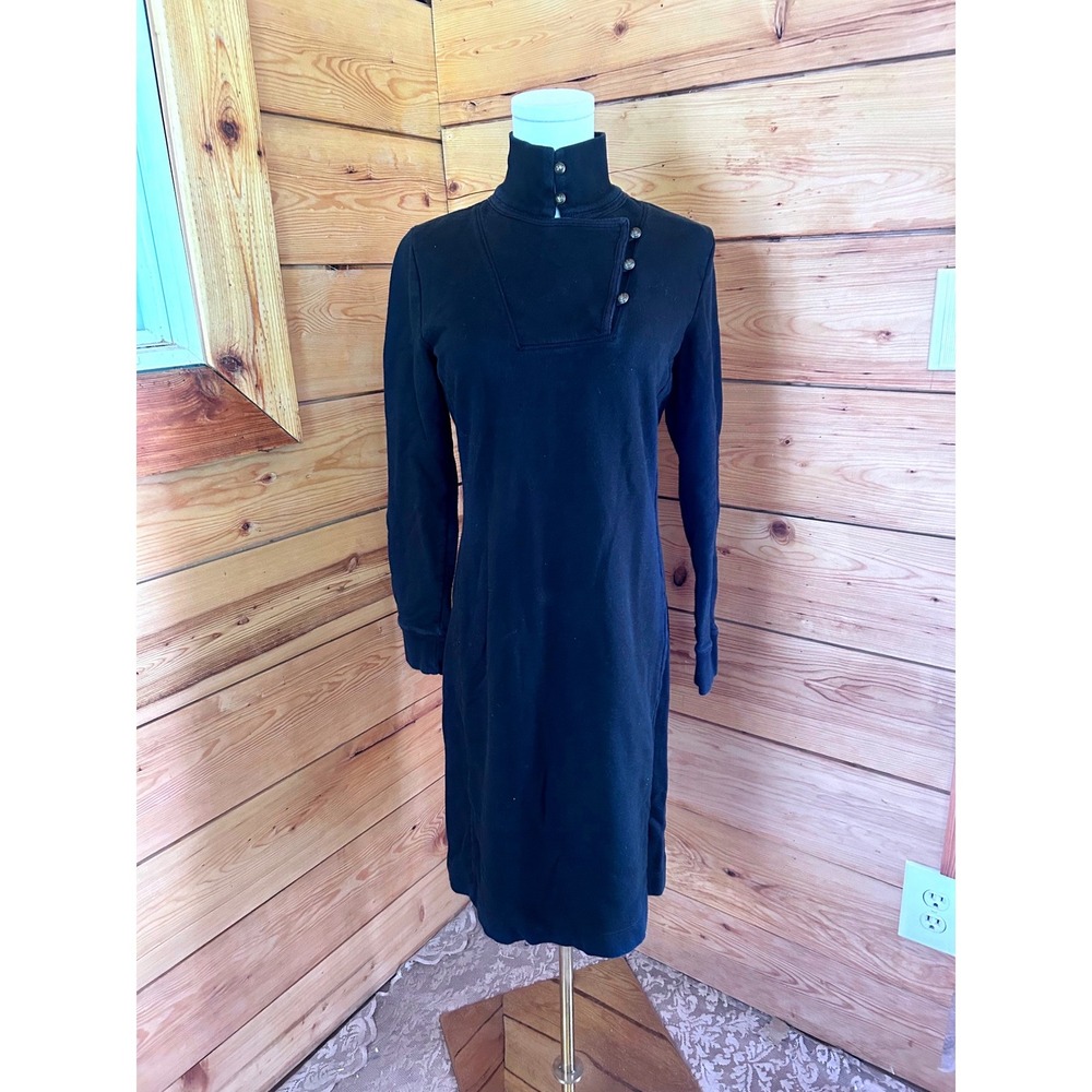 Asymmetrical Button Dress Mock Neck Sweatshirt Fleece Black Small Jacket Ralph L